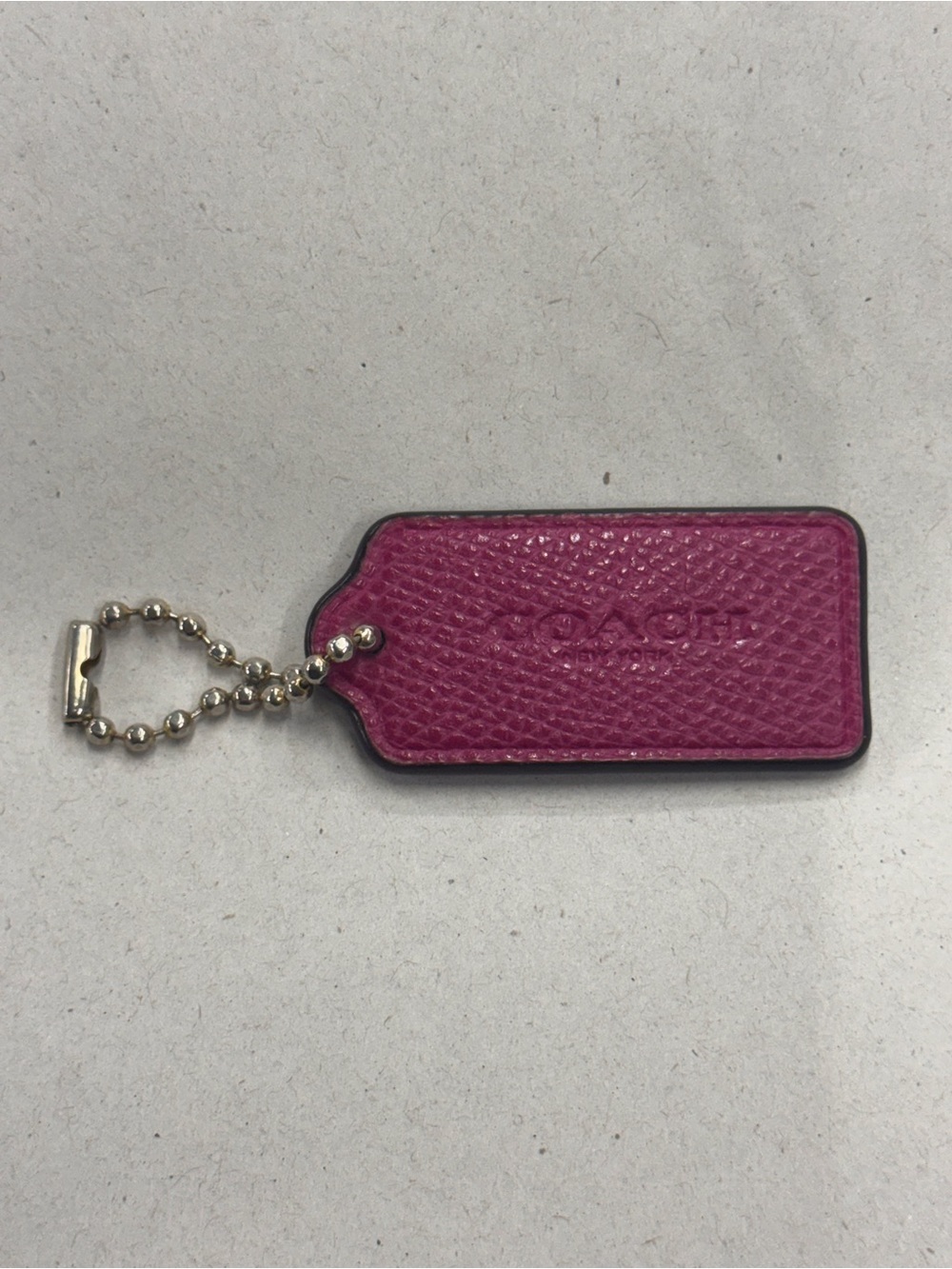 COACH 2.25” Hang Tag Fob Bag Charm Magenta Leather Silver Ball Chain
